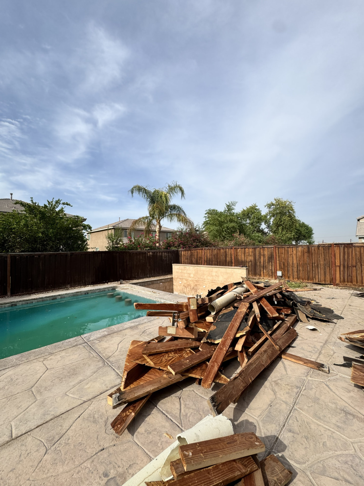 Poolside gazebo torn down by the IVOS crew