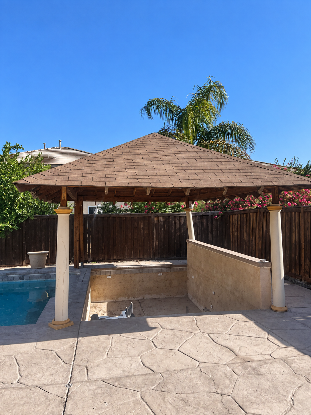 Poolside Gazebo Demolition before IVOS cleanup